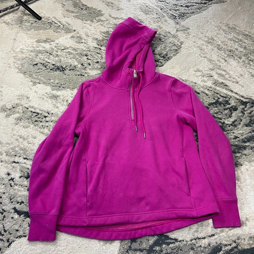 Athleta Cozy Karma 1/4 Zip Hoodie Womens S Purple Fleece Lined Thumb Hole Sleeve